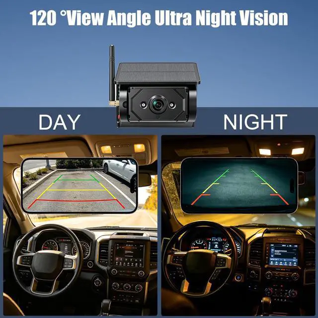 Alt view image 5 of 7 - Wireless Backup Camera with Motion Detection Alert for Truck RV Trailer | 9600mAh Long Life Battery, 1080P HD Night Vision, Magnetic Solar Powered WiFi Rear View Camera IP67, Phone App Control
