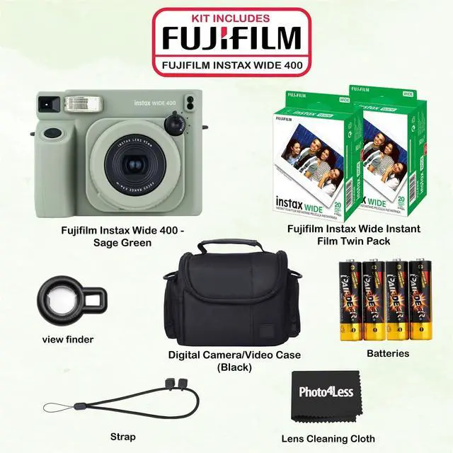 Alt view image 2 of 7 - Instax Wide 400 Instant Film Camera (Sage Green) Bundle with Instax Wide Instant Film (40 Sheets), with Accessories Including Protective Carrying Case