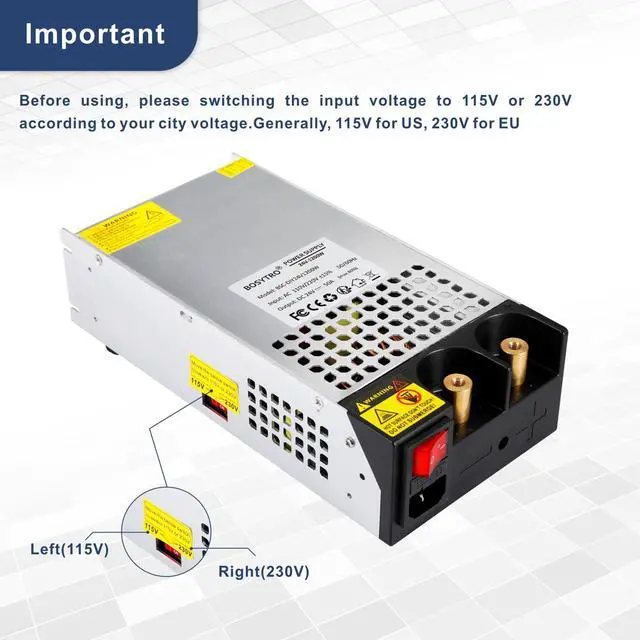 Alt view image 6 of 7 - 24V DC Power Supply 1200W AC to DC Converter SMPS 50A Switching Power Supply Adapater Transformer for 3D Printer, RV, Led Strip, Motor Pump, CCTV, Electronic Instruments, Lab Computer