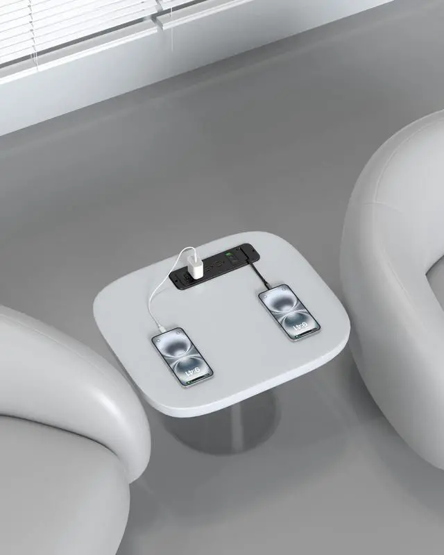Alt view image 7 of 7 - Recessed Power Strip with Retractable USB C Cable,2 PD 20W USB C,Flush Mount Countertop Drawer Outlet, Furniture Hidden Outlet for Side Table,End Table,3 Outlets (Black, 6FT-20W USB)