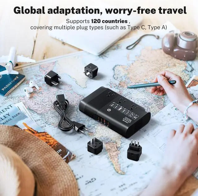 Alt view image 2 of 7 - 500W 220V to 110V Pure Sine Wave Voltage Converter, Black | Travel Adapter Included, Europe/UK/AU Plug Compatibility, For Hair Straighteners, Cameras & Devices, Compact Travel