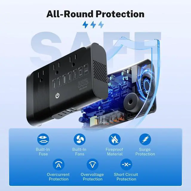 Alt view image 7 of 7 - 500W 220V to 110V Pure Sine Wave Voltage Converter, Black | Travel Adapter Included, Europe/UK/AU Plug Compatibility, For Hair Straighteners, Cameras & Devices, Compact Travel