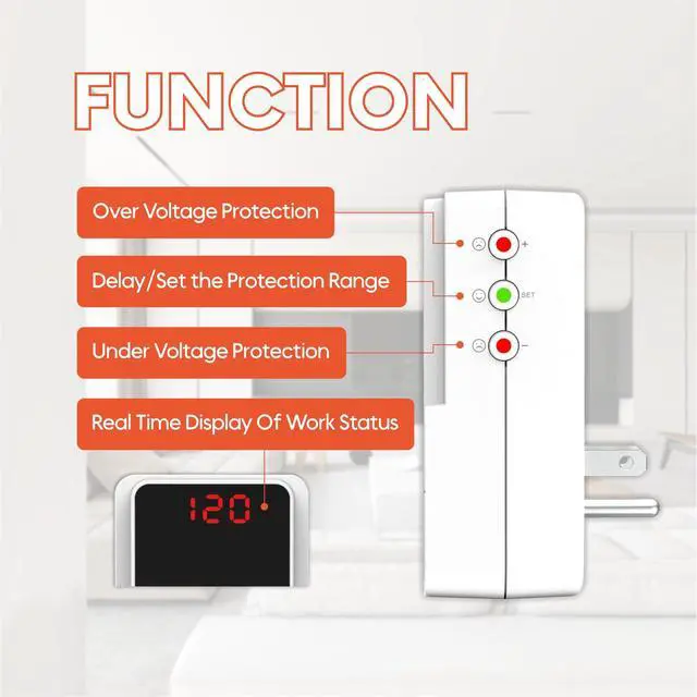 Alt view image 3 of 7 - Surge Protector Outlet, Voltage Regulator for Refrigerator, TV, PC and Home Appliances, Adjustable High/Low Voltage Protection, Wall Outlet Surge Protector, 120V 15A 1800W, 2 Pack