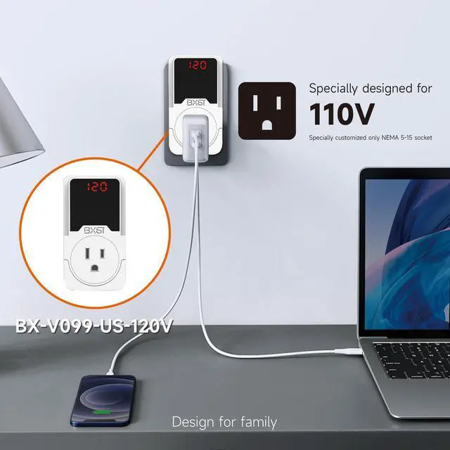 Alt view image 6 of 7 - Surge Protector Outlet, Voltage Regulator for Refrigerator, TV, PC and Home Appliances, Adjustable High/Low Voltage Protection, Wall Outlet Surge Protector, 120V 15A 1800W, 2 Pack