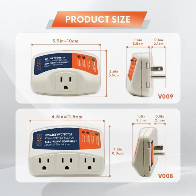 Alt view image 4 of 7 - One Outlet Plug in Voltage Protector for Home Protects Against High and Low Voltage Surge Protector for Refrigerator/TV/PC 120V 1800W (2 Pack)