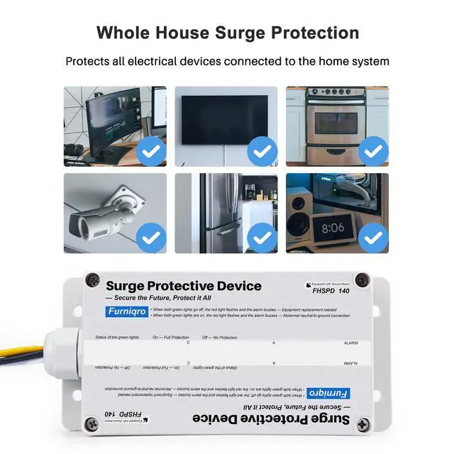 Alt view image 2 of 7 - FHSPD140 Whole House Surge Protector FS140 Whole House Surge Protection Device Rated for 140,000 Amps, Whole Home Surge Protector, Indoor/Outdoor Use, 120/240V