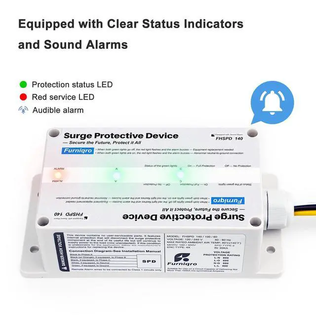 Alt view image 4 of 7 - FHSPD140 Whole House Surge Protector FS140 Whole House Surge Protection Device Rated for 140,000 Amps, Whole Home Surge Protector, Indoor/Outdoor Use, 120/240V