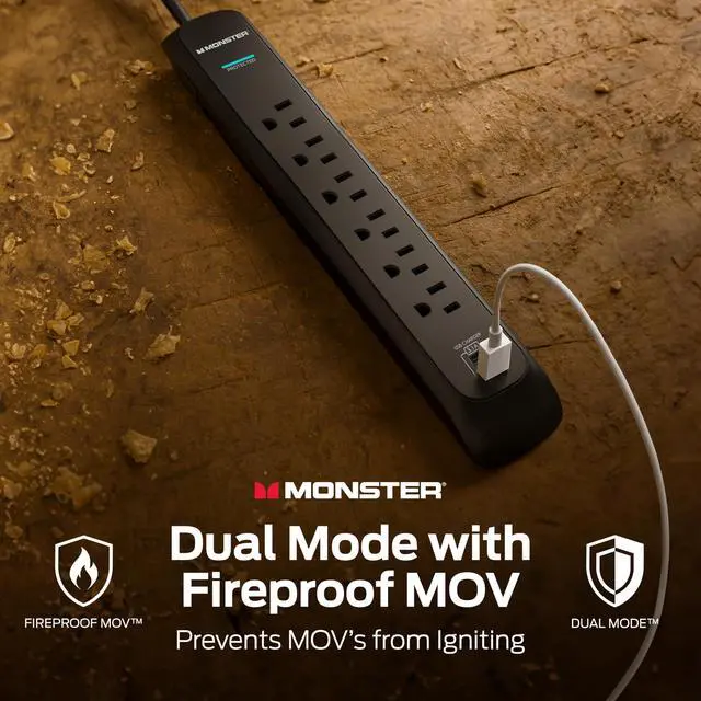 Alt view image 4 of 7 - Power Surge Protector w/ 1200 Joule Rating Heavy Duty 6 FT Surge Protector Power Strip w/ 6 120V Outlets, 2 USB-A Ports Fireproof MOV, Dual Mode, Clean Tech for Home & Office (Black)