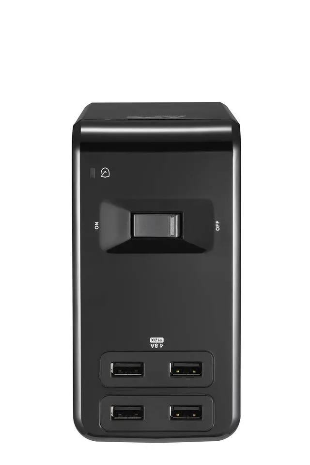 Alt view image 5 of 7 - Desk Mount Power Station PE6U4, U-Shaped Surge Protector with USB Ports (4), Desk Clamp, 6 Outlet, 1080 Joules Black