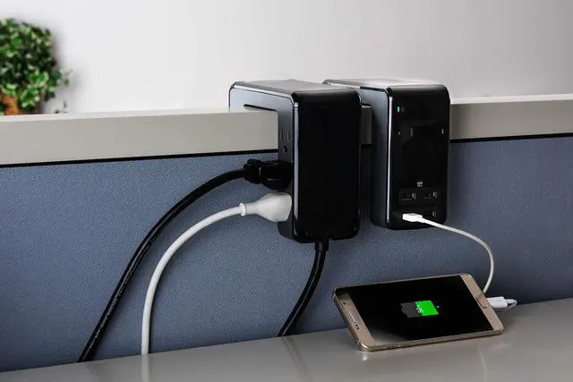 Alt view image 6 of 7 - Desk Mount Power Station PE6U4, U-Shaped Surge Protector with USB Ports (4), Desk Clamp, 6 Outlet, 1080 Joules Black
