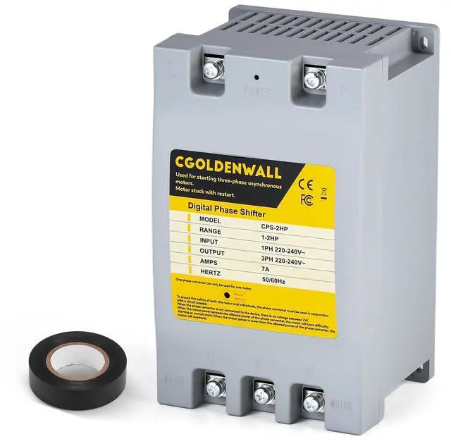 Main image of Single Phase to 3 Phase Converter 2HP/1.5KW 7A 220V-240V Input/Output Digital Phase Shifter, 2HP/1.5KW Rated Load, 1HP/0.75KW Heavy Loads, One Converter for One Motor