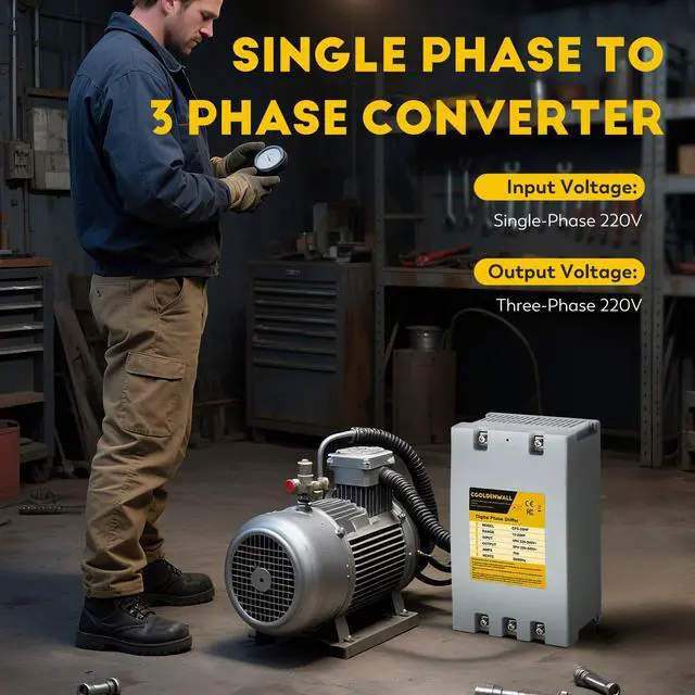 Alt view image 6 of 7 - Single Phase to 3 Phase Converter 2HP/1.5KW 7A 220V-240V Input/Output Digital Phase Shifter, 2HP/1.5KW Rated Load, 1HP/0.75KW Heavy Loads, One Converter for One Motor
