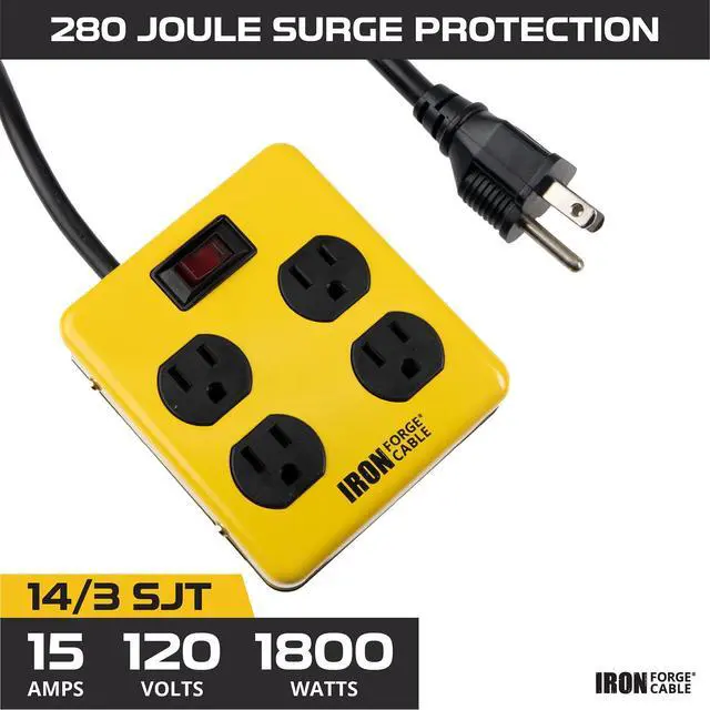 Alt view image 3 of 5 - 4 Outlet Surge Protector Power Strip, 4 Ft | 4 Grounded Outlets, Circuit Breaker - For Home, Office & Workshop