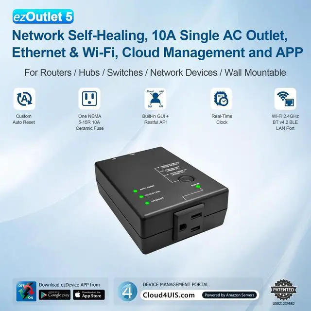 Alt view image 2 of 6 - 5 IP Enabled Remote Power, Ping Auto Reboot, Single Outlet, 10A Fuse, WiFi & LAN, Cloud & APP