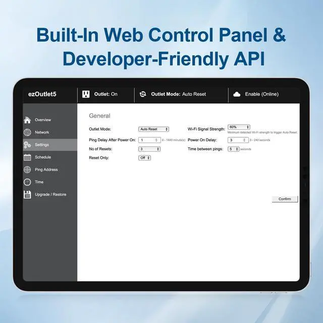 Alt view image 3 of 6 - 5 IP Enabled Remote Power, Ping Auto Reboot, Single Outlet, 10A Fuse, WiFi & LAN, Cloud & APP