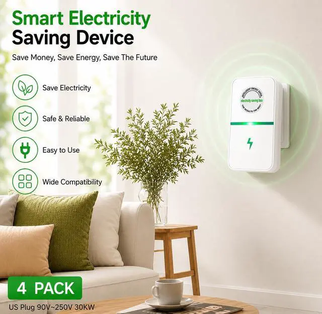 Alt view image 2 of 7 - Electricity Saving Box Energy Saving Device Smart Save Plug Power Saver 4 Pack Stopwatt Smartplug Device, Stop Watt Device Plug-in for Home Office Voltage Optimization Surge Outlet 90v-250v 30KW