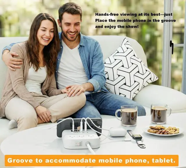 Alt view image 2 of 7 - Surge Protector Power Strip Outlet Extender 4 USB Charging Station with Multi Outlet,6FT Flat Plug Extension Cord 3 AC with Overload Protection ETL Certified for Office Home