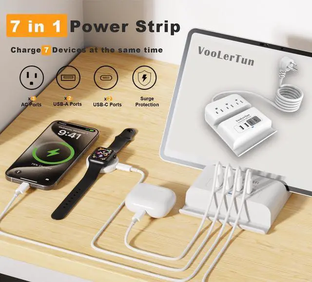Alt view image 3 of 7 - Surge Protector Power Strip Outlet Extender 4 USB Charging Station with Multi Outlet,6FT Flat Plug Extension Cord 3 AC with Overload Protection ETL Certified for Office Home