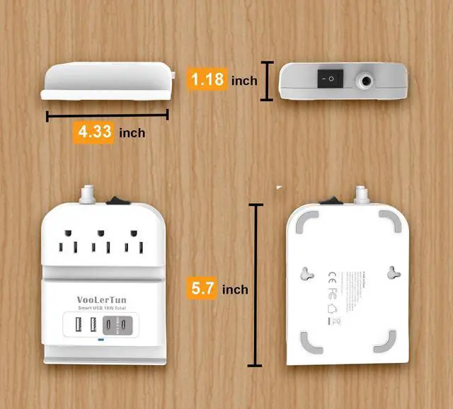 Alt view image 6 of 7 - Surge Protector Power Strip Outlet Extender 4 USB Charging Station with Multi Outlet,6FT Flat Plug Extension Cord 3 AC with Overload Protection ETL Certified for Office Home
