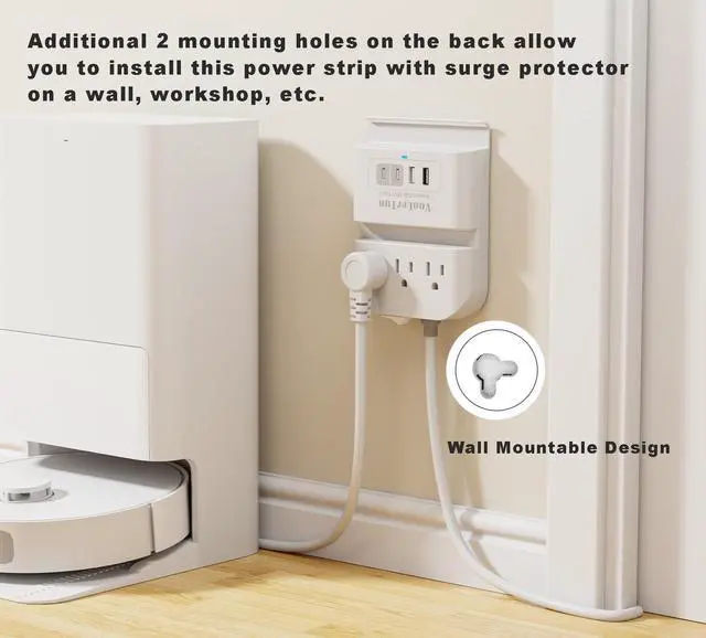 Alt view image 7 of 7 - Surge Protector Power Strip Outlet Extender 4 USB Charging Station with Multi Outlet,6FT Flat Plug Extension Cord 3 AC with Overload Protection ETL Certified for Office Home