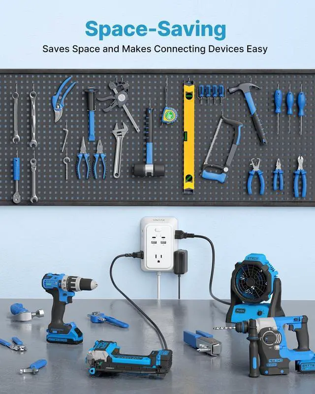 Alt view image 6 of 6 - 6ft Flat Plug Extension Cord, Multi Outlet Extender with 2 USB C | 9 in 1 with 5 Outlets 4 USB, 3-Sided Wall Mount Charger, 1800J Surge Protector, Power Strip for Home Office College Dorm