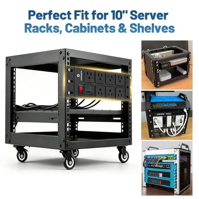 Alt view image 2 of 5 - NodeQore 10 inch Rack PDU, 7 Rear Outlets, 1020J Surge Protection &15A Overload Switch, 2U RackMount, Rack Mount Power Strips for 10'' Mini Server Network Cabinets/Rack/Self, 6ft Cable