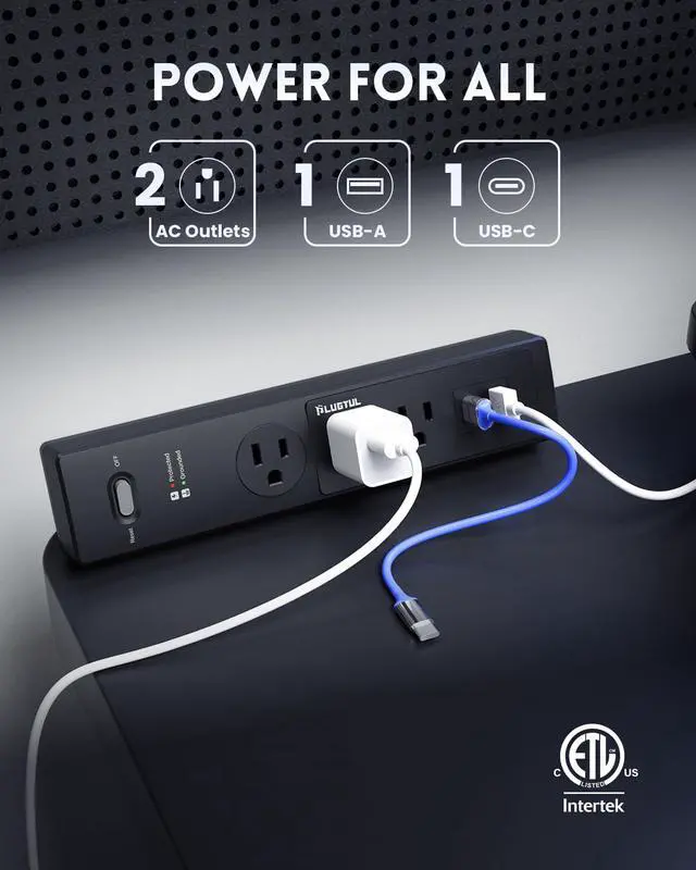 Alt view image 2 of 7 - Desk Clamp Power Strip 6FT, Outlet Station with 3 Outlets, PD 20W Fast Charging, Flat Plug, 14 Gauge, 980J Surge Protector, Black Power Strip with USB C, Fit 1.72" Tabletop Edge