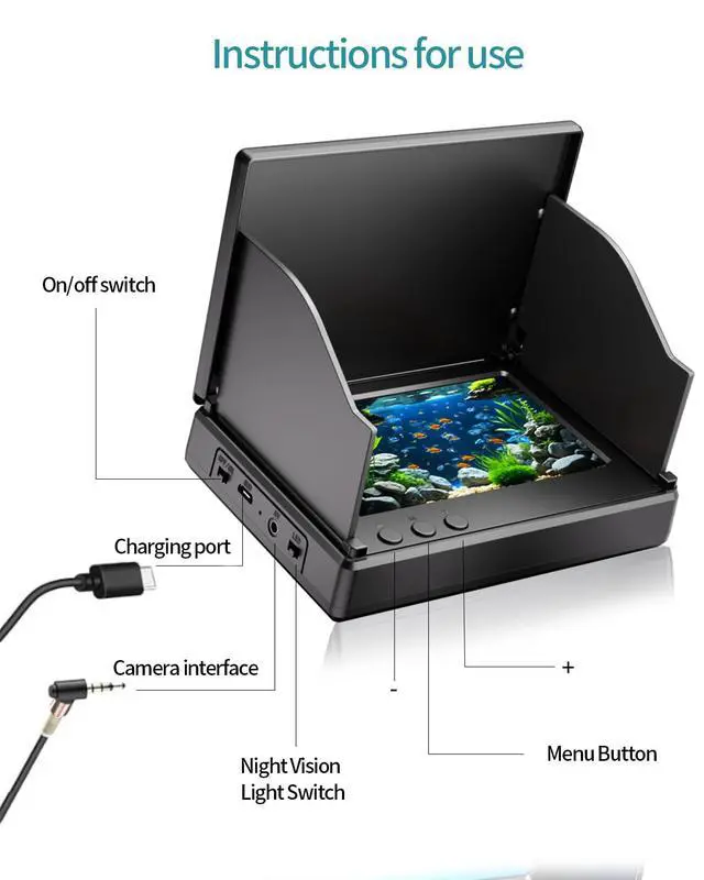 Alt view image 4 of 7 - Fishing Camera with Infrared Night Vision Light,220° Wide Angle Monitoring of FishPortable Fish Finder with 100ft Cable, 4.3 Inch LCD and Upgraded HD Lens for Ice Lake Boat Kayak Fishing