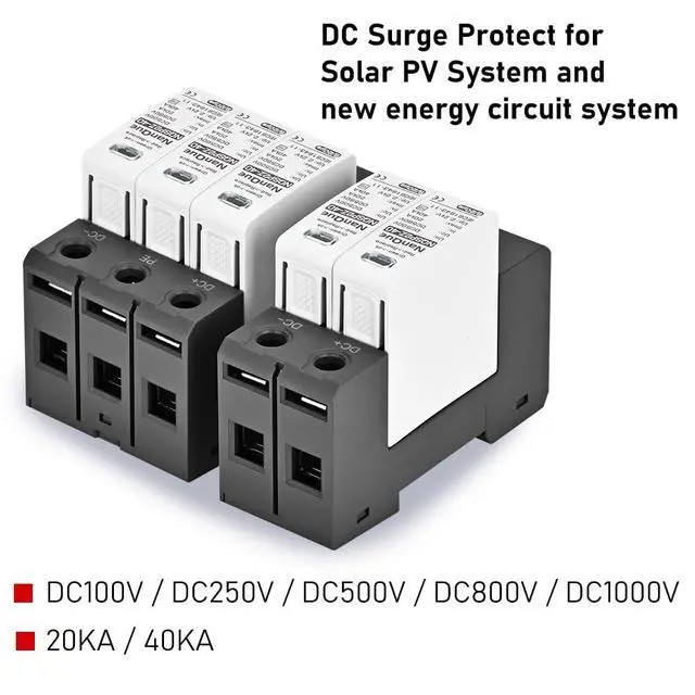 Alt view image 2 of 7 - DC SPD Surge Protector for 100V-1000V PV Systems, 2-Pole 40kA T2 Level, Replaceable Module, Solar Panel Lightning Protection, Overvoltage Protection (250V)