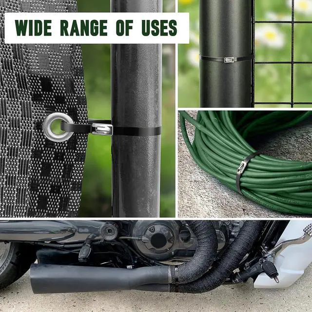 Alt view image 6 of 7 - Metal Zip Ties with Cable Tie Gun, 200 Black Stainless Steel Ties | 11.8-inch black 304 stainless steel ties rated up to 200 lb for fence repair, farm, garden, cable and outdoor fastening