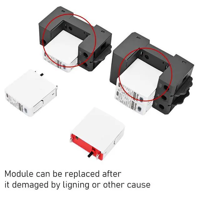 Alt view image 5 of 7 - DC SPD Surge Protector for 100V-1000V PV Systems, 2-Pole 40kA T2 Level, Replaceable Module, Solar Panel Lightning Protection, Overvoltage Protection (250V)
