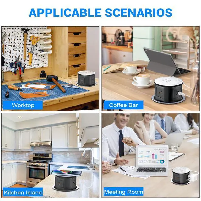 Alt view image 6 of 7 - Pop Up Outlet for Countertop with 20W USB C, Recessed Power Strip 4-3/4'' Hidden Outlet with 15W Wireless Charger Electrical Power Socket with 4 AC Plug and 1 USB-A Port for Kitchen(Black)