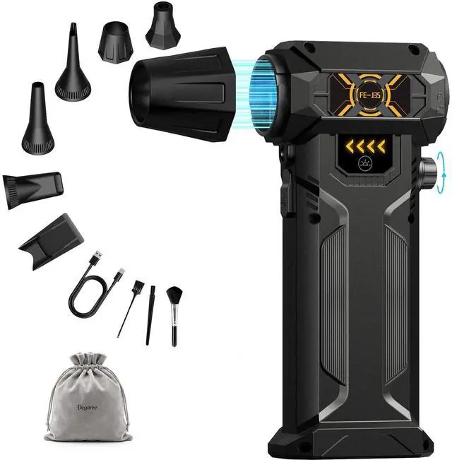 Main image of Compressed Air Duster, Stepless Speed Dial, Powerful Airflow, 130,000 RPM Rechargeable Air Blower for PC, Keyboard, Computer, Home, Car Interior, Electronics,6 Cleaning Nozzles, Compact 0.5lb (FE-J35)
