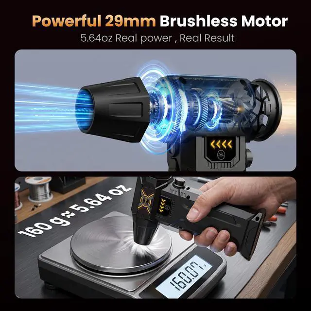 Alt view image 2 of 7 - Compressed Air Duster, Stepless Speed Dial, Powerful Airflow, 130,000 RPM Rechargeable Air Blower for PC, Keyboard, Computer, Home, Car Interior, Electronics,6 Cleaning Nozzles, Compact 0.5lb (FE-J35)