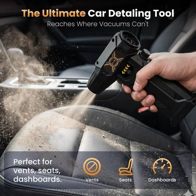 Alt view image 5 of 7 - Compressed Air Duster, Stepless Speed Dial, Powerful Airflow, 130,000 RPM Rechargeable Air Blower for PC, Keyboard, Computer, Home, Car Interior, Electronics,6 Cleaning Nozzles, Compact 0.5lb (FE-J35)