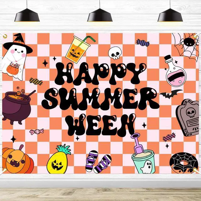 Main image of Summerween Backdrop Banner - Happy Summerween Decorations, Halloween in Summer, Summer Halloween Party Decorations Boy Girl Women Photoshoot Photo Background Props, 7 * 5ft
