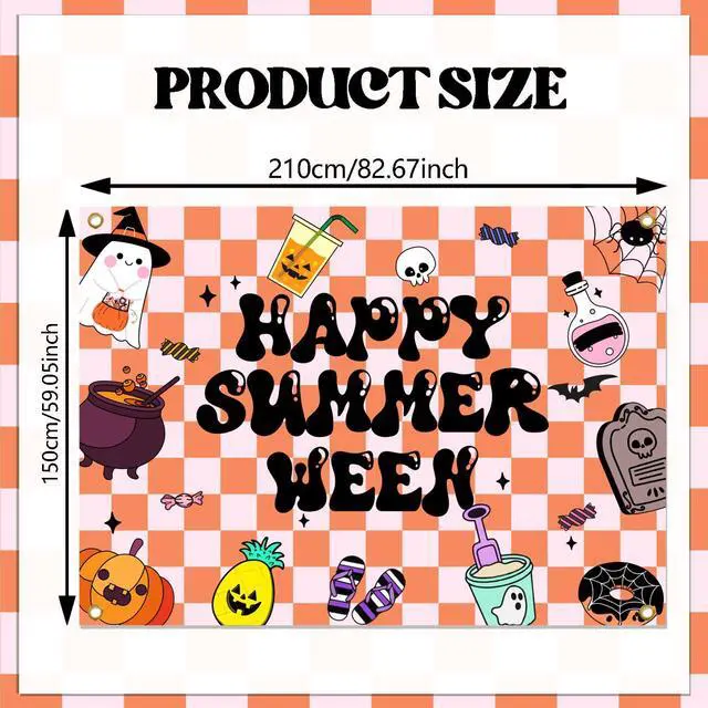 Alt view image 2 of 6 - Summerween Backdrop Banner - Happy Summerween Decorations, Halloween in Summer, Summer Halloween Party Decorations Boy Girl Women Photoshoot Photo Background Props, 7 * 5ft
