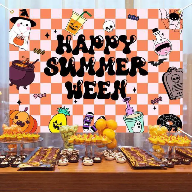 Alt view image 5 of 6 - Summerween Backdrop Banner - Happy Summerween Decorations, Halloween in Summer, Summer Halloween Party Decorations Boy Girl Women Photoshoot Photo Background Props, 7 * 5ft