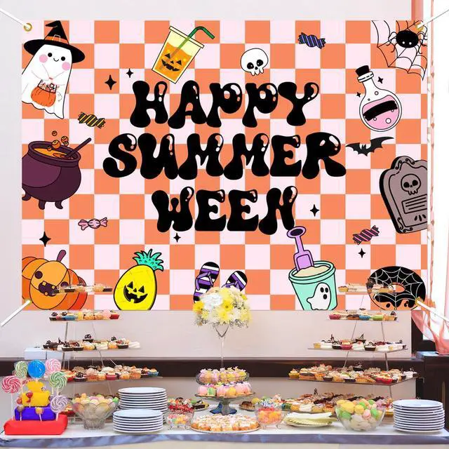Alt view image 6 of 6 - Summerween Backdrop Banner - Happy Summerween Decorations, Halloween in Summer, Summer Halloween Party Decorations Boy Girl Women Photoshoot Photo Background Props, 7 * 5ft