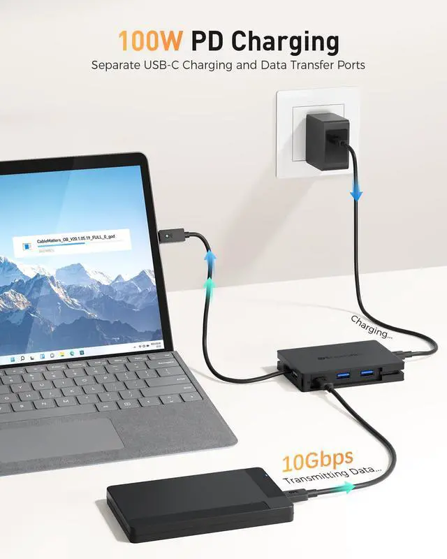 Alt view image 6 of 7 - 8-in-1 Portable 40Gbps Dual HDMI USB4 Hub | 1x 8K@30Hz / 4K@120Hz or 2x 4K@60Hz HDMI, Gigabit Ethernet, 100W PD Charging, Limited macOS Display Support