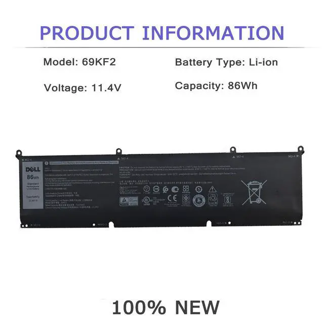 Alt view image 2 of 7 - DELL 69KF2 Laptop Battery for Dell Precision 5550 5560 XPS 15 9500 9510 Alienware M15 (R3 R4 R5 R6 R7) M17(R3 R4) Inspiron 7510 7610 Series Notebook 8FCTC 08FCTC 70N2F 070N2F M59JH 0M59JH 86Wh