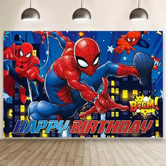 Main image of Spider Birthday Party Decorations, 5x3ft Happy Birthday Back Drop Banner Theme Backdrop Banner for Party Decorations Indoor Outdoor