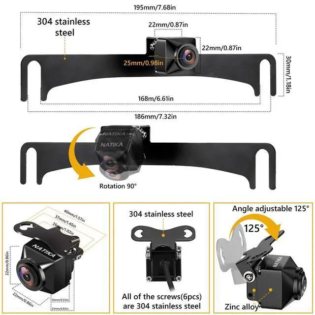 Alt view image 6 of 7 - Backup/Front View Camera: No Distorted Affect Starlight Night Vision HD Waterproof 720P AHD and TVI Hitch Backup/Reverse/Rear View Camera License Plate for Cars Pickup Trucks SUV RV Van