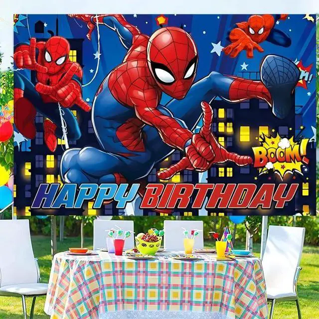 Alt view image 2 of 6 - Spider Birthday Party Decorations, 5x3ft Happy Birthday Back Drop Banner Theme Backdrop Banner for Party Decorations Indoor Outdoor