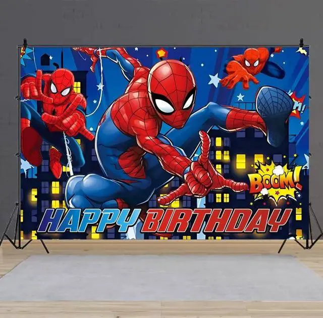 Alt view image 4 of 6 - Spider Birthday Party Decorations, 5x3ft Happy Birthday Back Drop Banner Theme Backdrop Banner for Party Decorations Indoor Outdoor