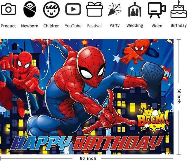 Alt view image 3 of 6 - Spider Birthday Party Decorations, 5x3ft Happy Birthday Back Drop Banner Theme Backdrop Banner for Party Decorations Indoor Outdoor