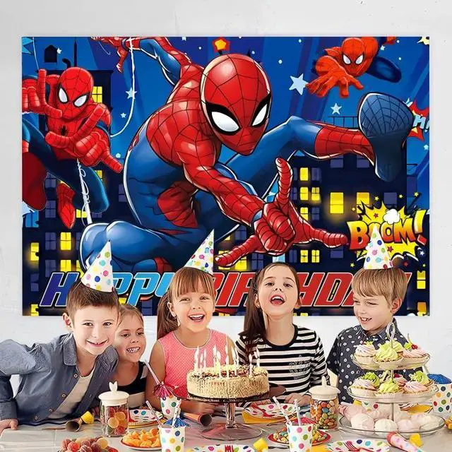 Alt view image 6 of 6 - Spider Birthday Party Decorations, 5x3ft Happy Birthday Back Drop Banner Theme Backdrop Banner for Party Decorations Indoor Outdoor
