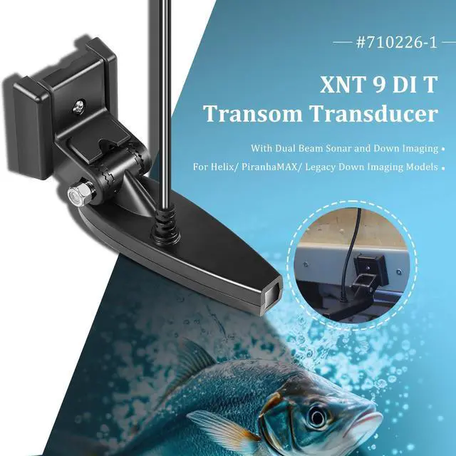 Alt view image 2 of 7 - 710226-1 XNT 9 DI T Transom Transducer for Humminbird Helix/PiranhaMAX/Legacy Down Imaging models with Dual Beam Sonar &Down Imaging Built-in Temperature Sensor 4-pin End20-ft Cable