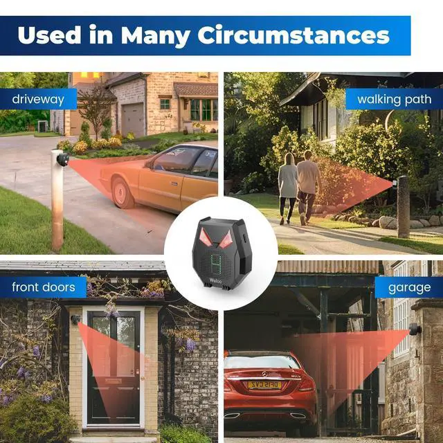 Alt view image 2 of 7 - Solar Wireless Driveway Alarm, Outdoor Motion Sensor Detector Alarms Driveway Alert System 2000ft Long Range with Rechargeable Battery, Outside Weatherproof/Expandable (1 Receiver and 2 sensors)