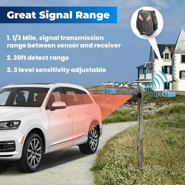 Alt view image 4 of 7 - Solar Wireless Driveway Alarm, Outdoor Motion Sensor Detector Alarms Driveway Alert System 2000ft Long Range with Rechargeable Battery, Outside Weatherproof/Expandable (1 Receiver and 2 sensors)